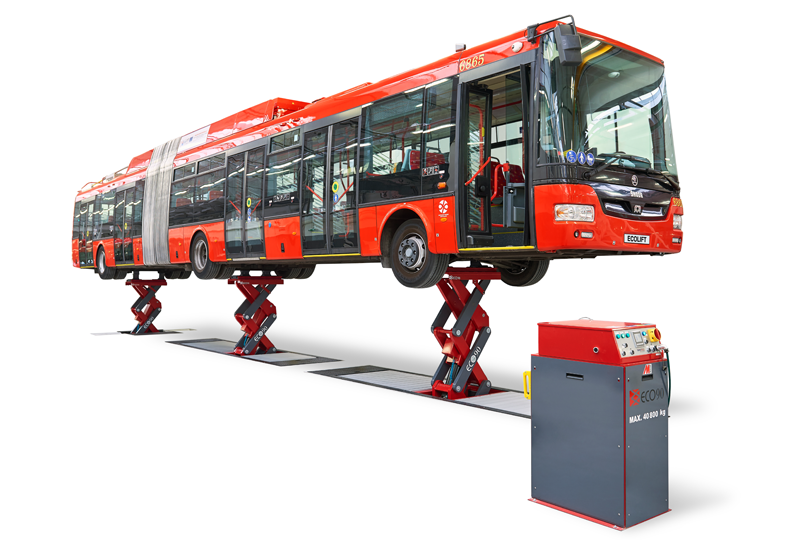 Inground scissor vehicle lift Stertil-Koni lifting a bus