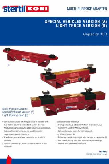 Stertil-Koni brochure vehicle lift multi-purpose adapter 